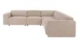 Lys beige hjørnesofa med seks seter, kantete moduler og brede armlener