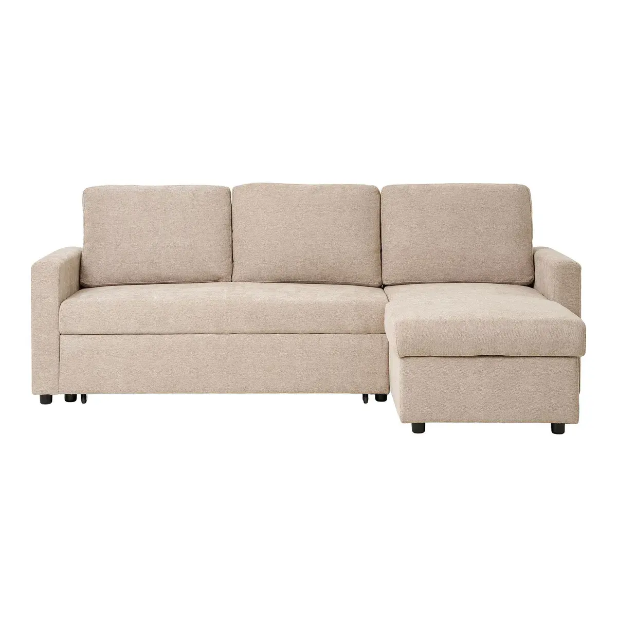 Sandfarget House Nordic Belfast sovesofa med sjeselong på høyre side og korte mørke ben