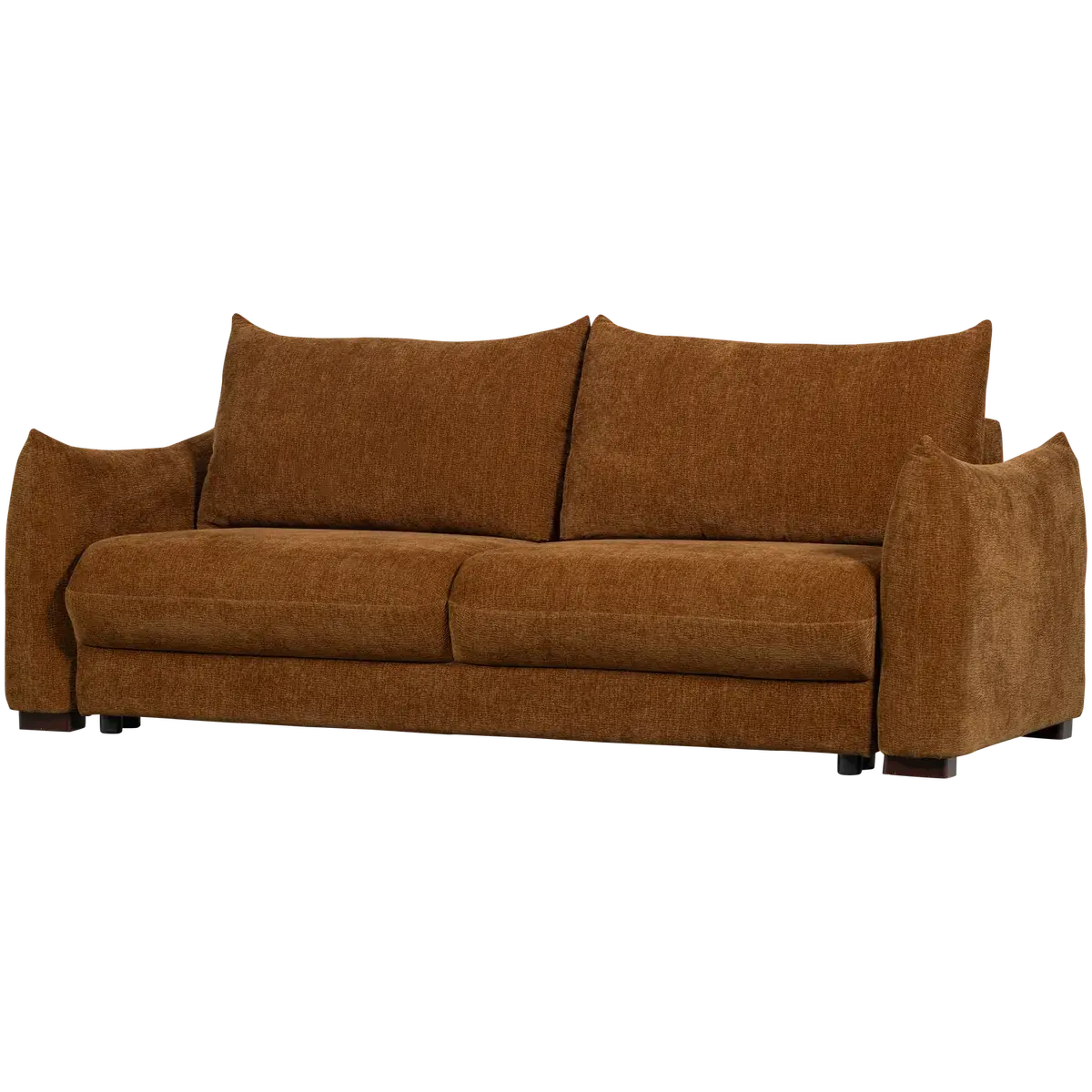 Rustbrun 3-seters sovesofa i chenille med store ryggputer og avrundede armlener